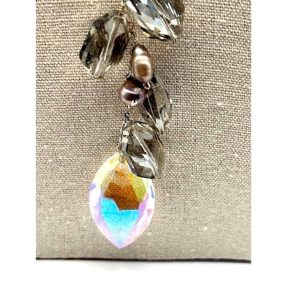 925 Sterling Silver Necklace With Swarovski Crystals & Grey Pearls.  A60 - Picture 2 of 13